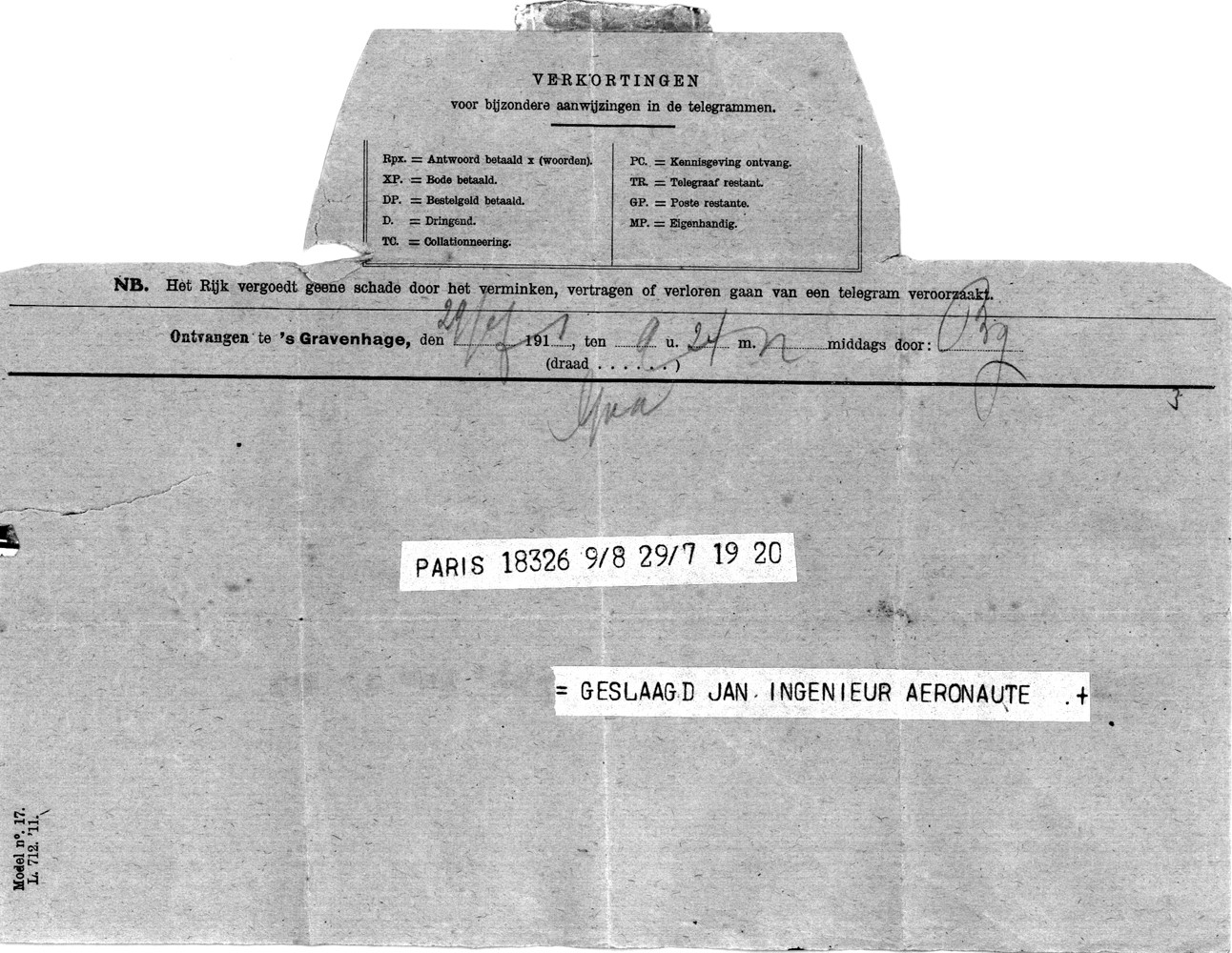 Telegram geslaagd Jan Schiere